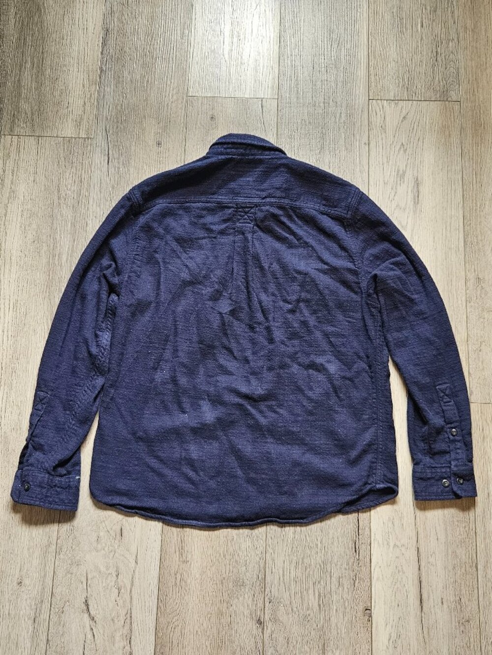 LL Bean Flannel Shirt Mens Medium Regular Solid Navy Blue Button Down 520397 - Picture 2 of 9